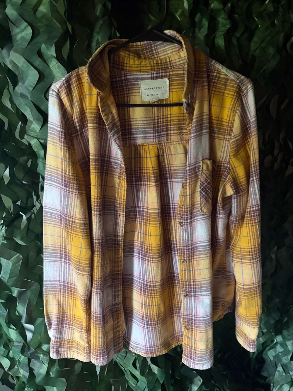 Aeropostale Yellow Plaid Button-Down Flannel
